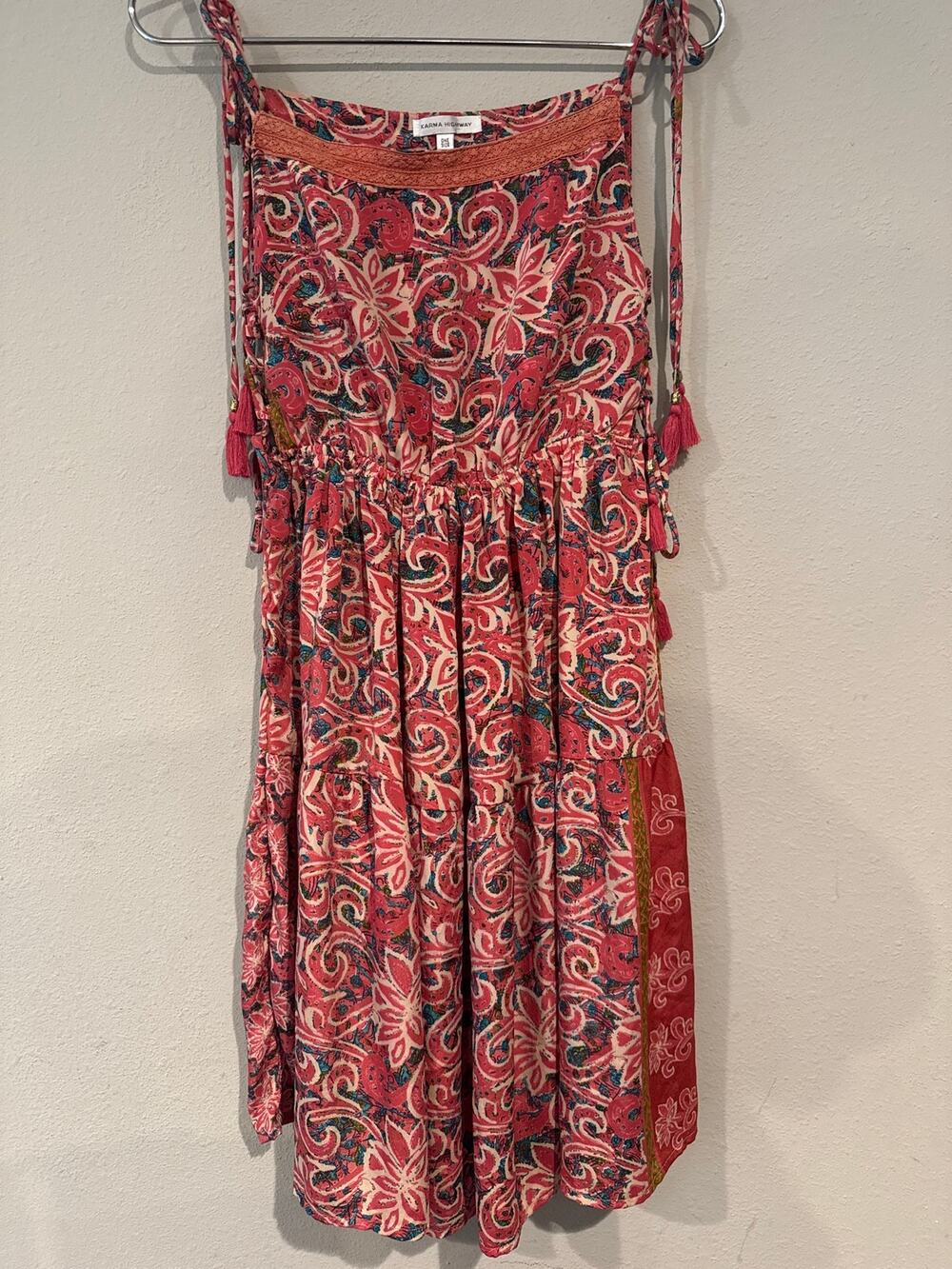 Karma Highway One Size Paisley Boho Dress Tassel Tie Adjustable Straps Waist